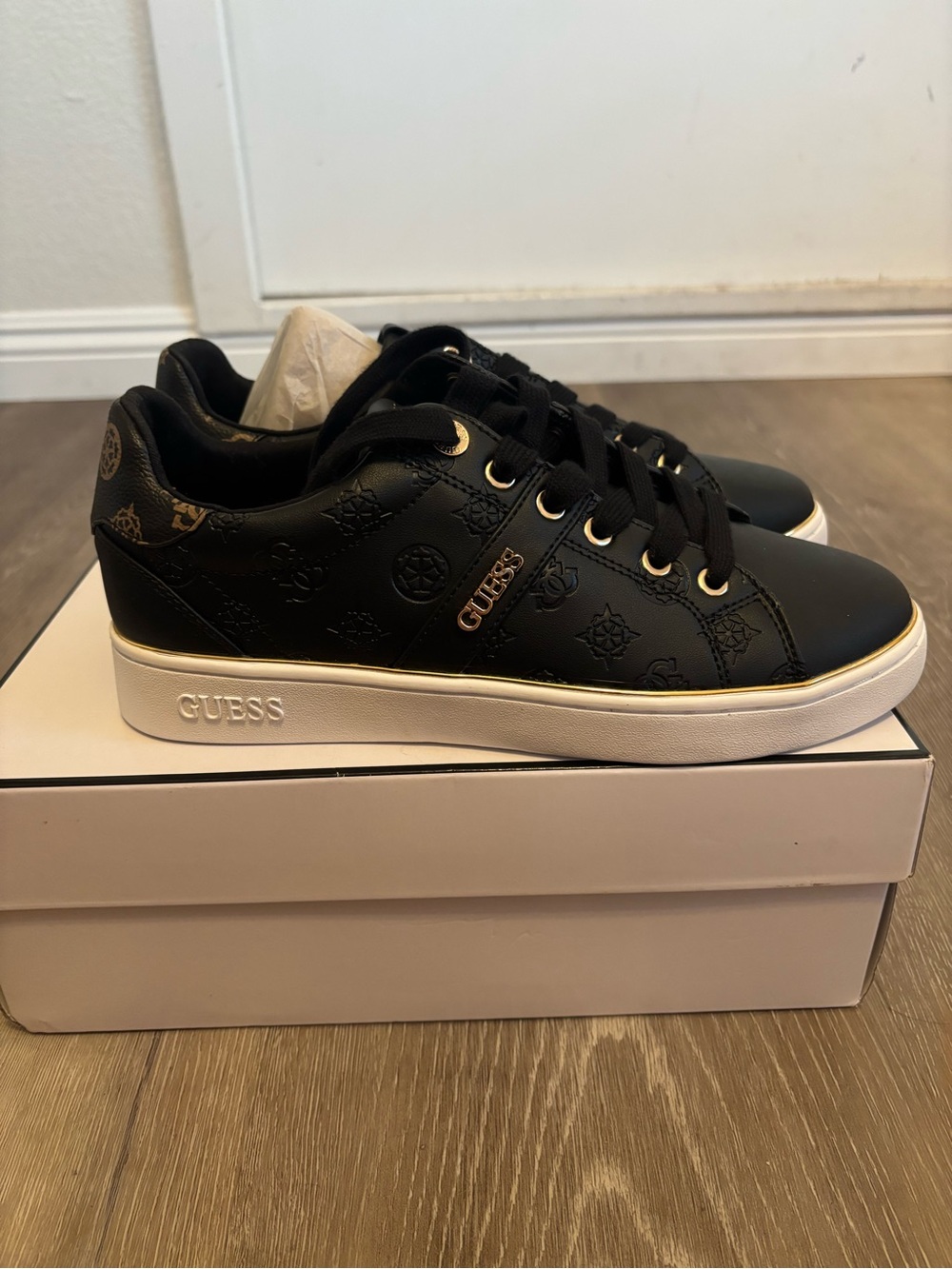 GUESS Black Sneakers with Gold Trim and Logo - Picture 7 of 10